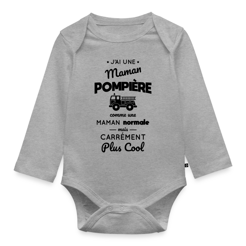 Body Bébé bio manches longues - J'ai une maman pompière - gris chiné