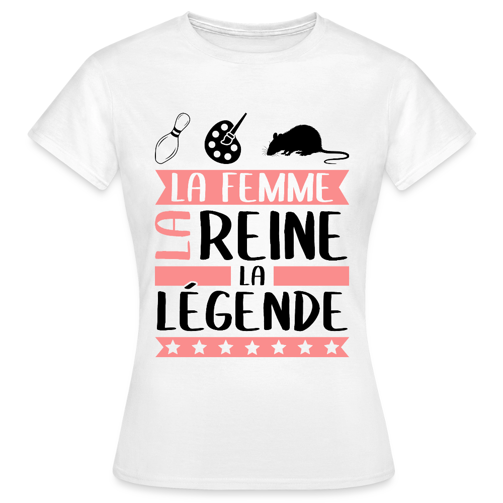 T-shirt femme coloris clair Chiara en rébus – La femme, la reine, la légende - blanc