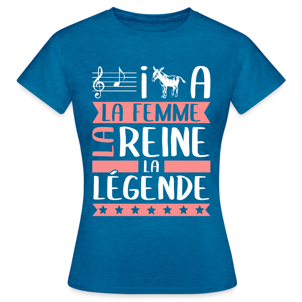 T-shirt femme Layana rébus – La femme, la reine, la légende - bleu saphir antique chiné