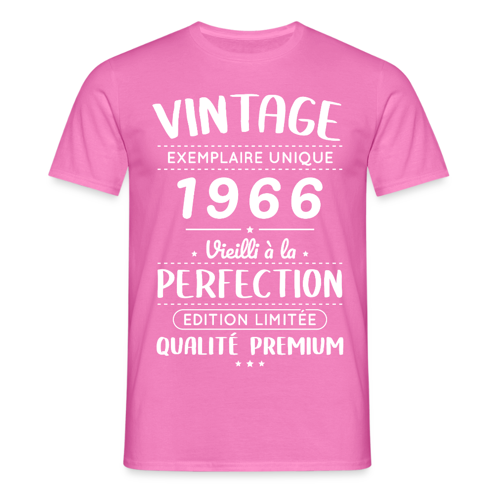T-shirt anniversaire homme 60 ans – Vintage 1966 – Perfection - rose