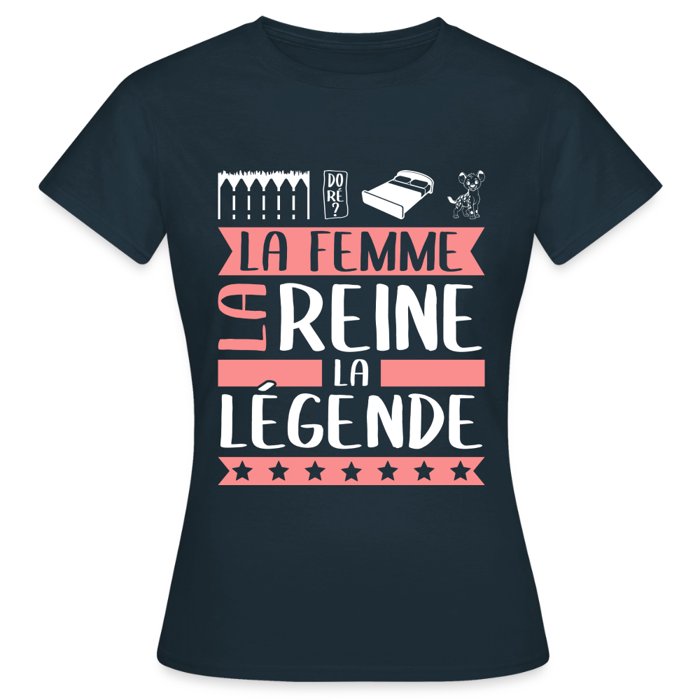 T-shirt femme Emilienne rébus – La femme, la reine, la légende - marine