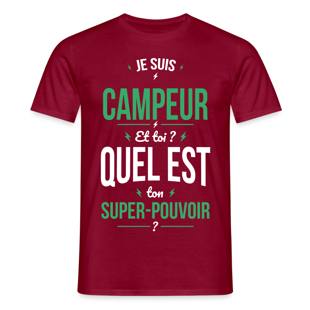 T-shirt Homme - Je suis campeur - Super-pouvoir - rouge brique