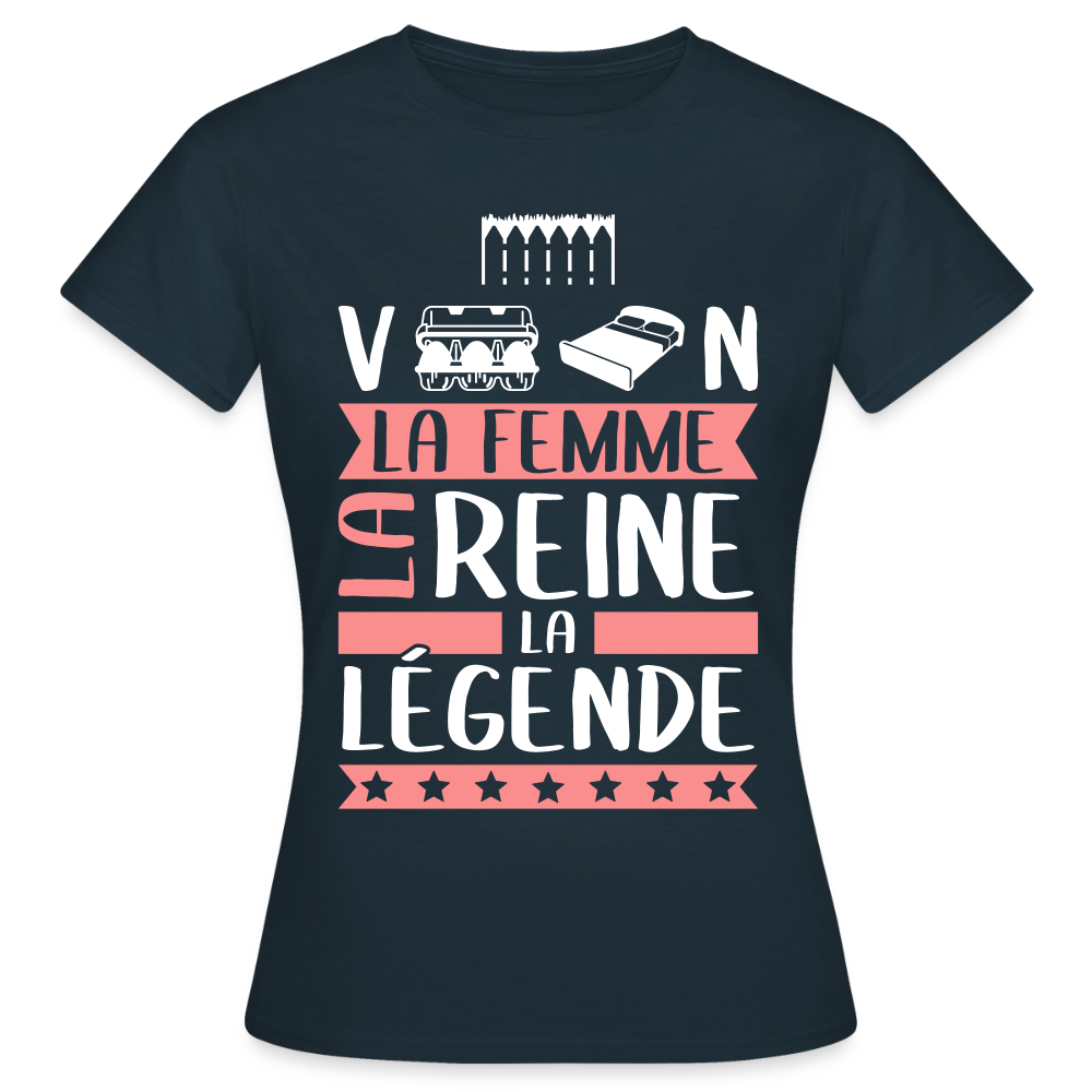 T-shirt femme Evelyne rébus – La femme, la reine, la légende - marine