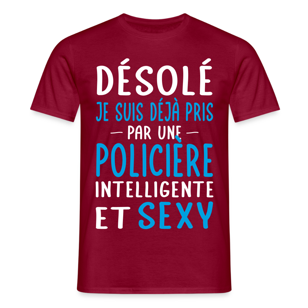 T-shirt Homme - Je suis pris par une policière intelligente et sexy - rouge brique