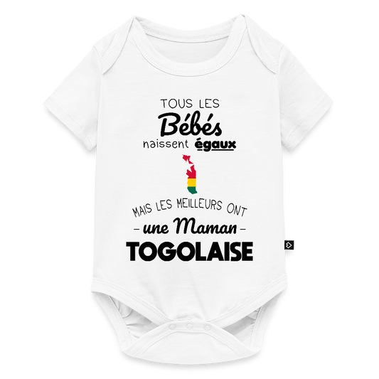 Body Bébé bio manches courtes - Les Meilleurs Ont Une Maman Togolaise - blanc