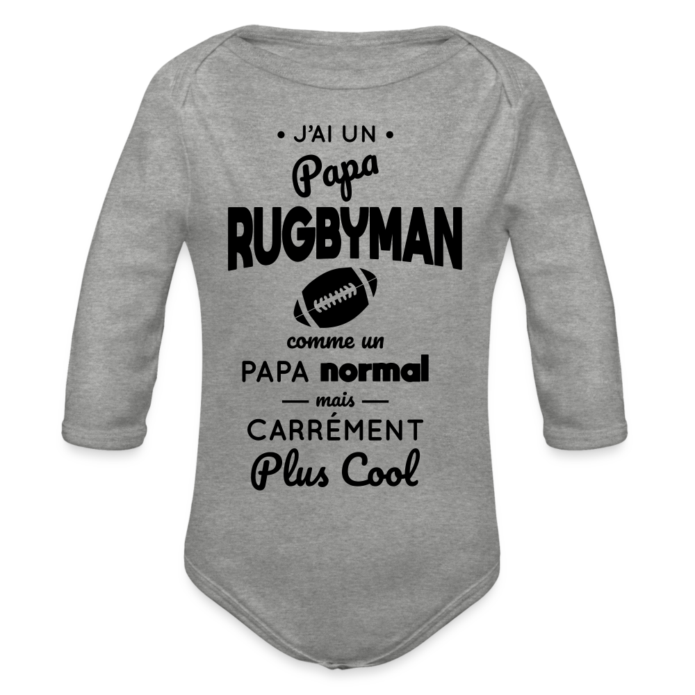 Body Bébé bio manches longues - J'ai un papa rugbyman - gris chiné
