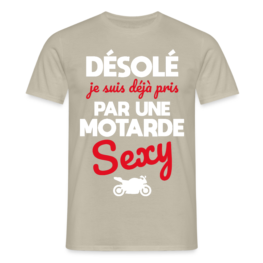 T-shirt Homme - Je suis pris par une motarde sexy - beige sable