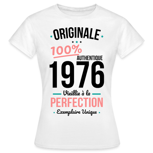 T-shirt anniversaire 50 ans Femme coloris clair – Originale 1976 Authentique - blanc