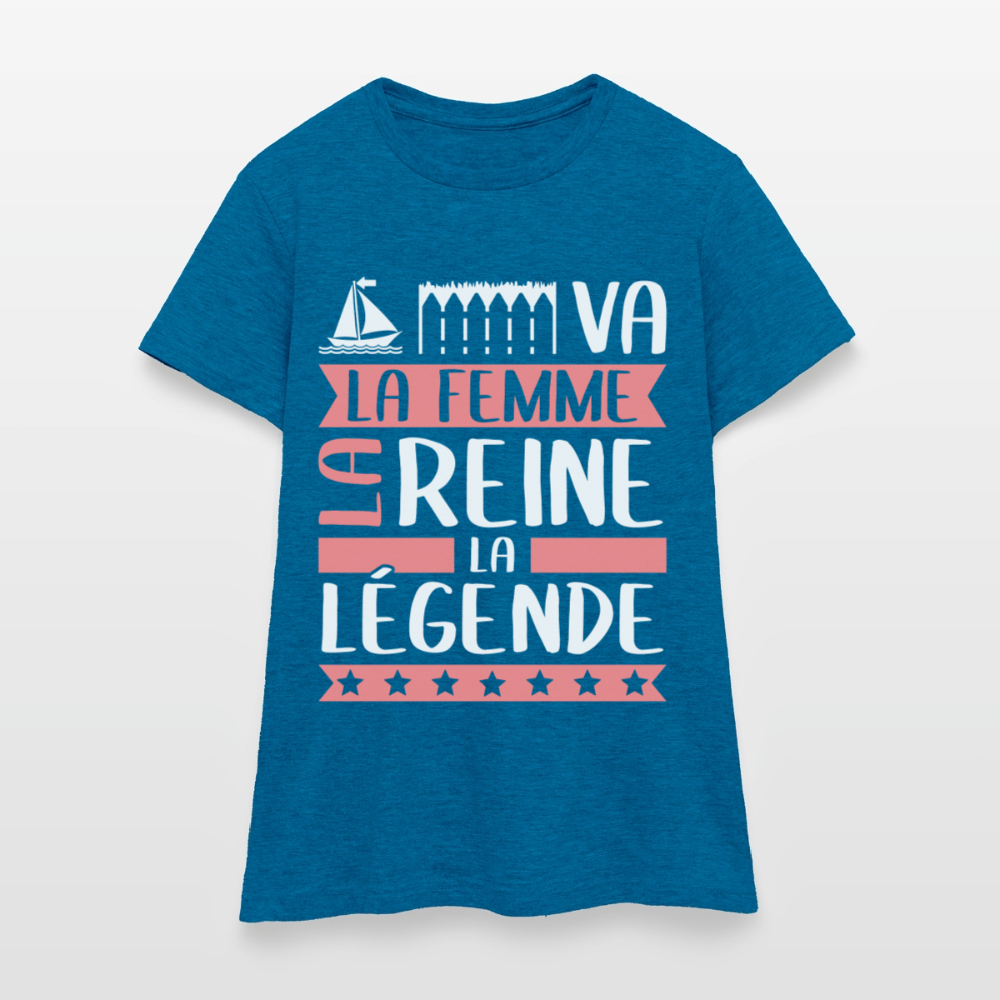 T-shirt femme Maëva rébus – La femme, la reine, la légende - bleu saphir antique chiné