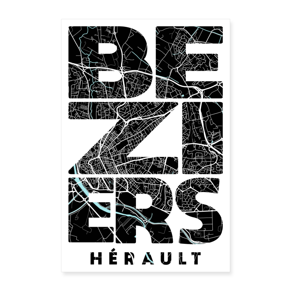 Poster Béziers - Plan Béziers - 40 x 60 cm - blanc