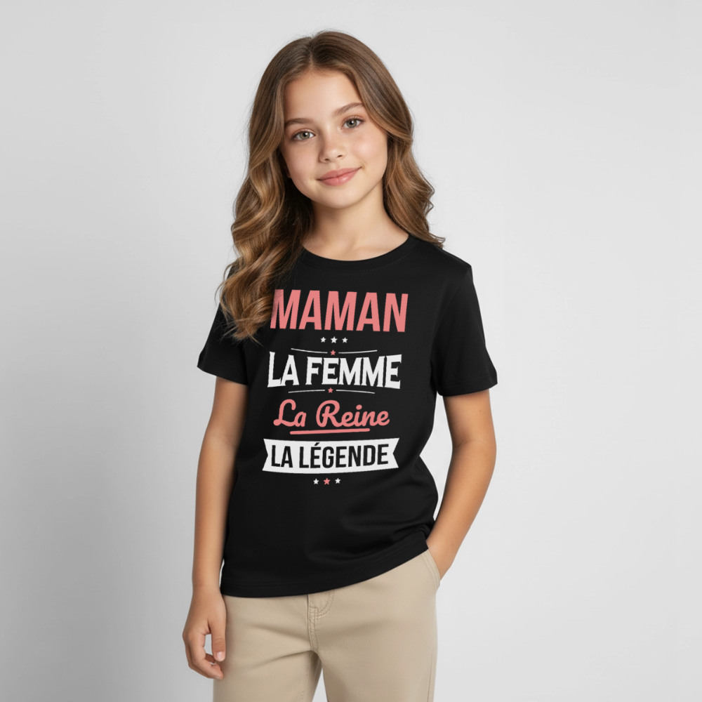 T-shirt enfant motif rose - Maman, femme, reine, légende - noir