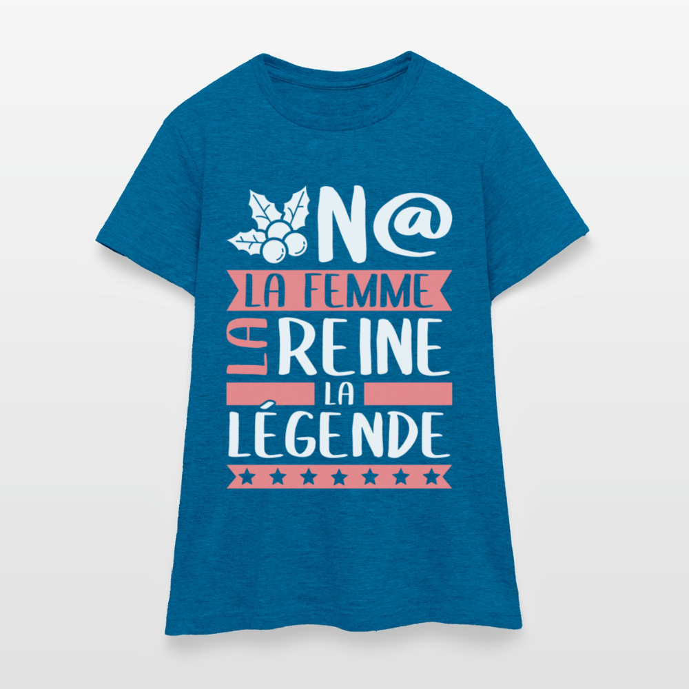 T-shirt femme Oona rébus – La femme, la reine, la légende - bleu saphir antique chiné
