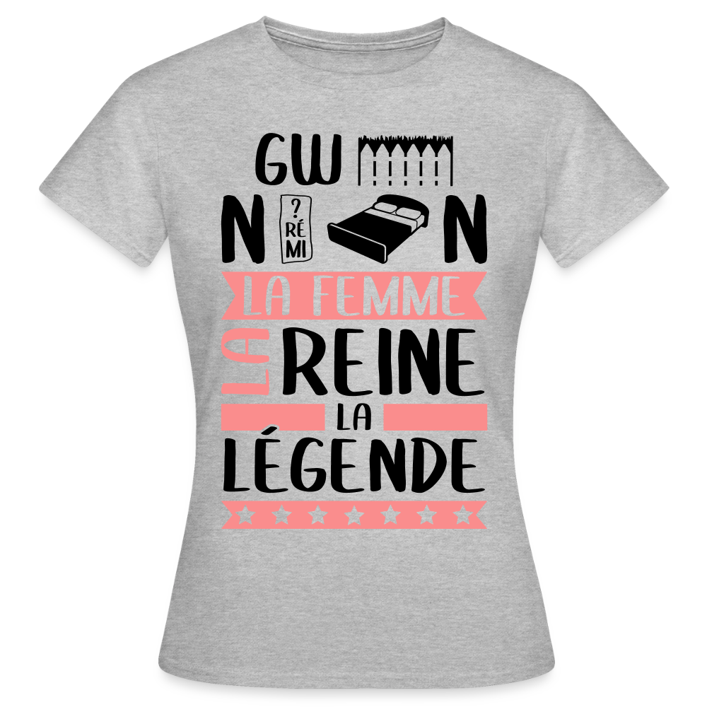 T-shirt femme coloris clair Gwendoline rébus – La femme, la reine, la légende - gris chiné
