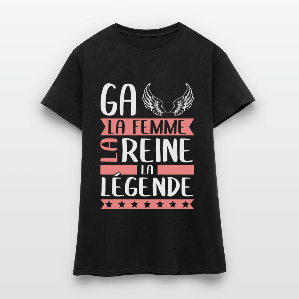 T-shirt femme Gaëlle rébus – La femme, la reine, la légende - noir
