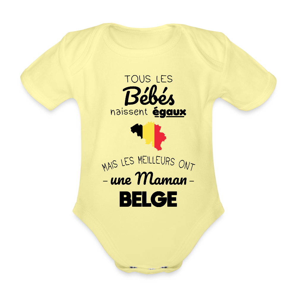 Body Bébé bio manches courtes - Les Meilleurs Ont Une Maman Belge - jaune délavé