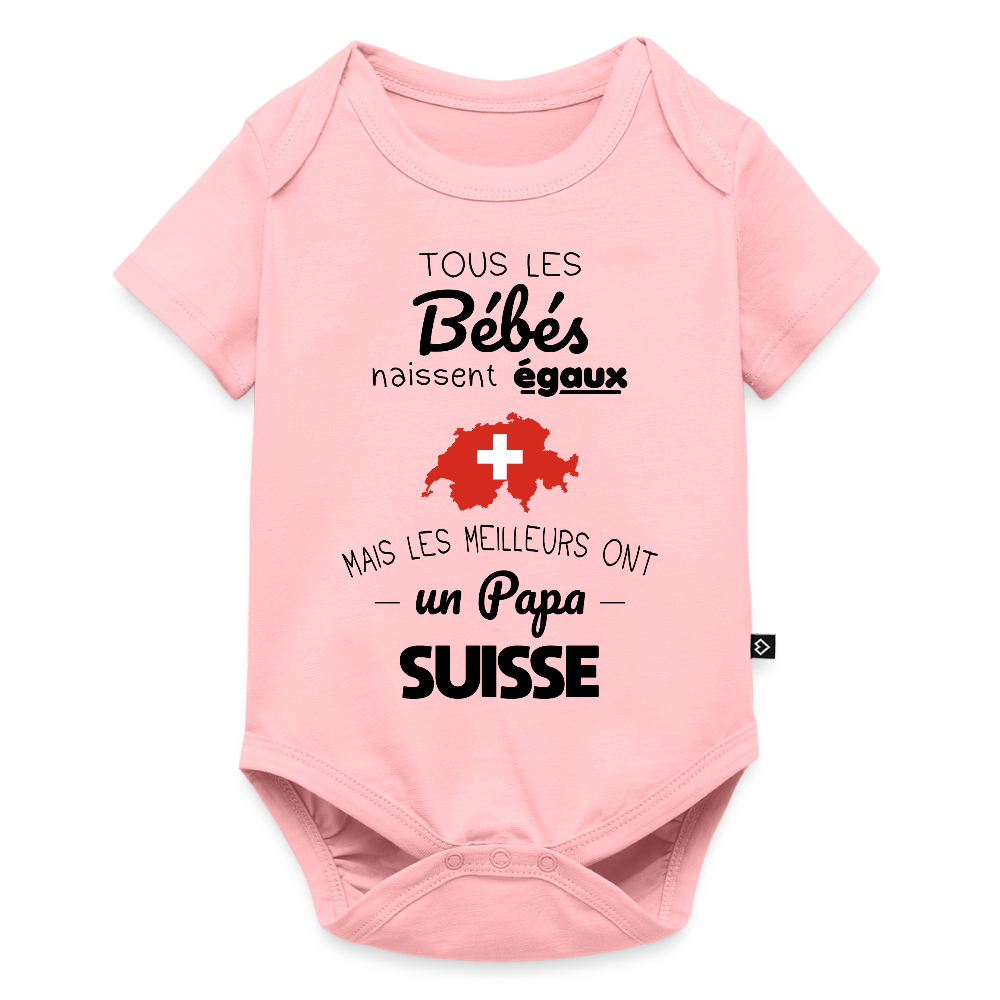 Body Bébé bio manches courtes - Les Meilleurs Ont Un Papa Suisse - rose