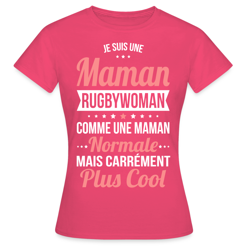 T-shirt Femme - Maman rugbywoman plus cool - rose azalée