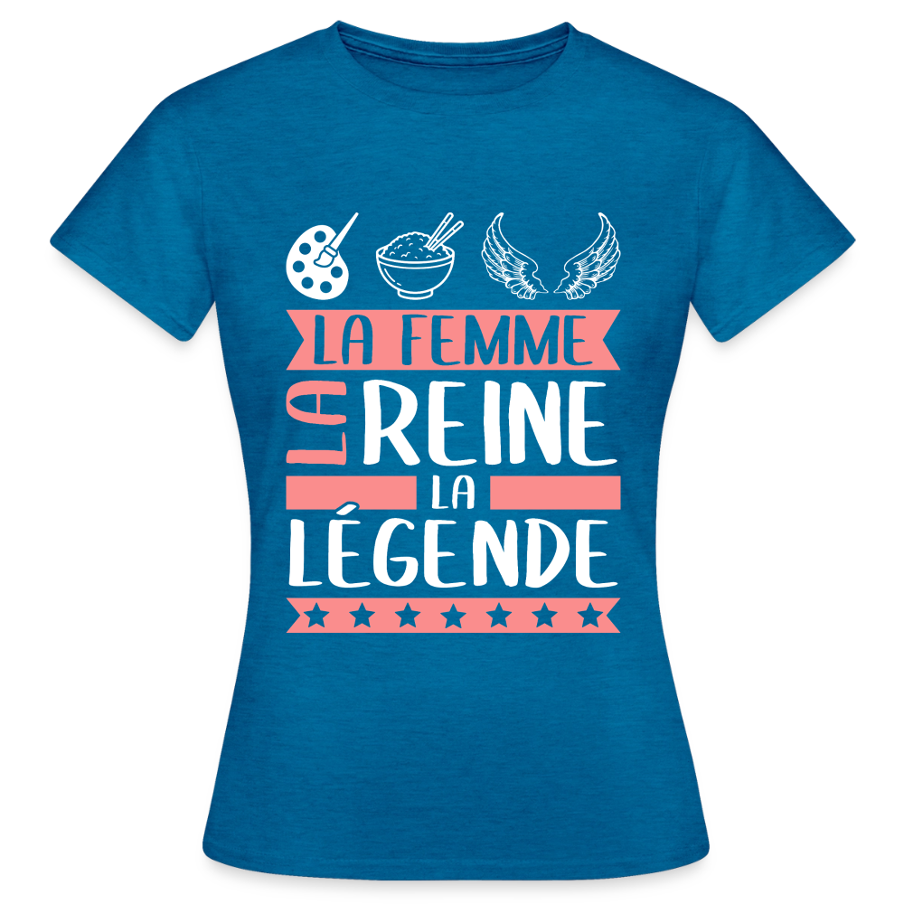 T-shirt femme Arielle rébus – La femme, la reine, la légende - bleu saphir antique chiné