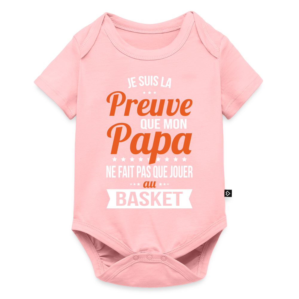 Body Bébé bio manches courtes - Mon Papa Ne Fait Pas Que Jouer Au Basket - rose