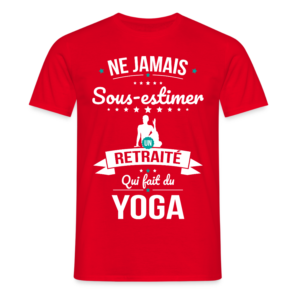 T-shirt Homme - Ne jamais sous-estimer un retraité qui fait du yoga - rouge