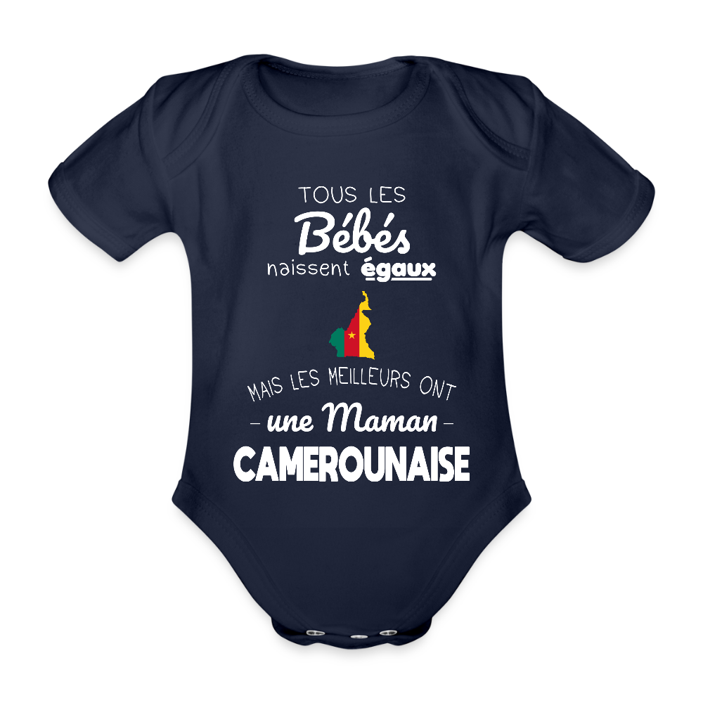 Body Bébé bio manches courtes - Les Meilleurs Ont Une Maman Camerounaise - marine foncé