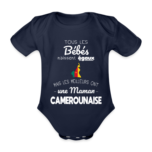 Body Bébé bio manches courtes - Les Meilleurs Ont Une Maman Camerounaise - marine foncé