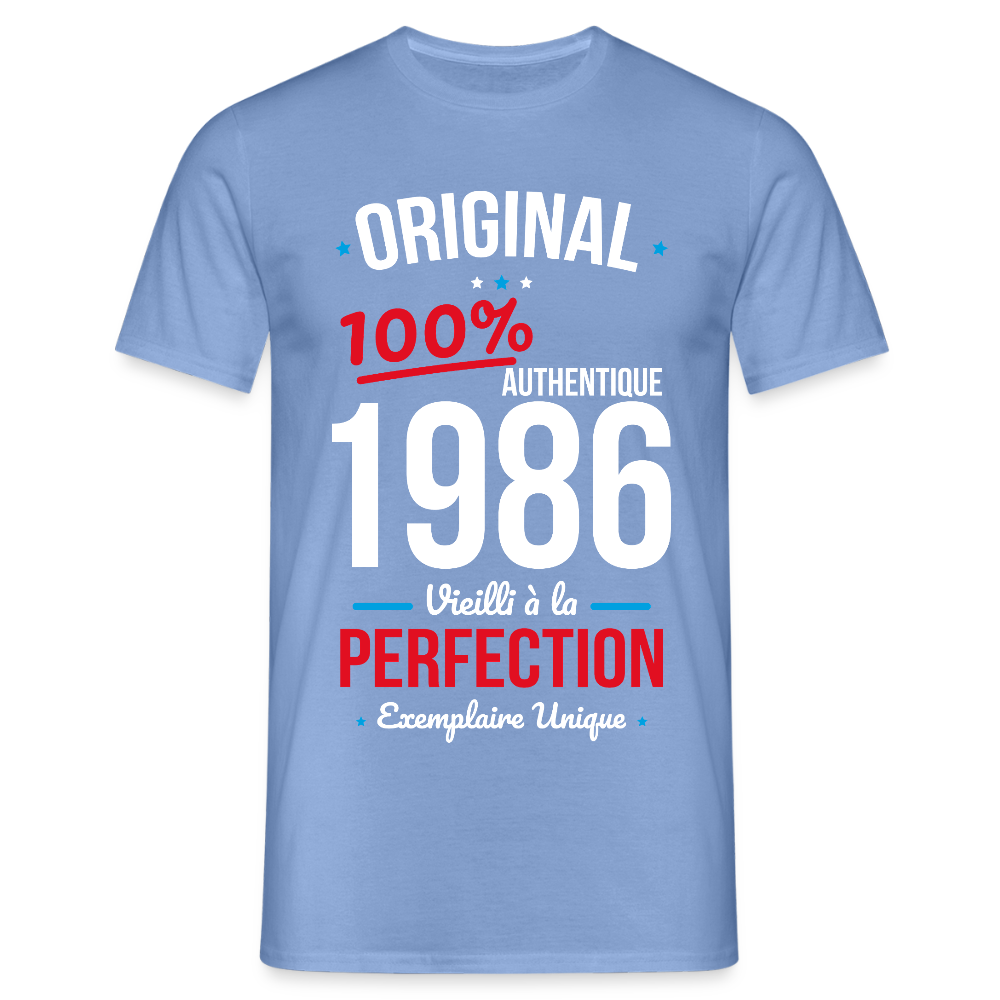 T-shirt anniversaire 40 ans Homme – Original 1986 Authentique - carolina blue