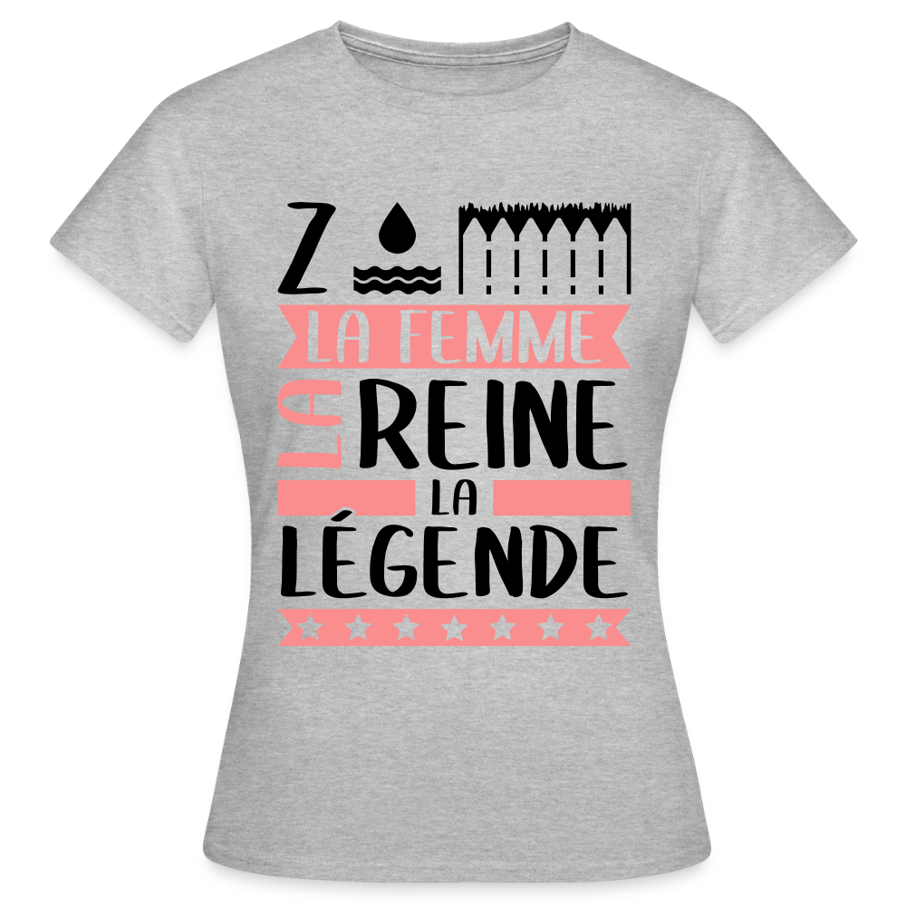 T-shirt femme coloris clair Zoé en rébus – La femme, la reine, la légende - gris chiné