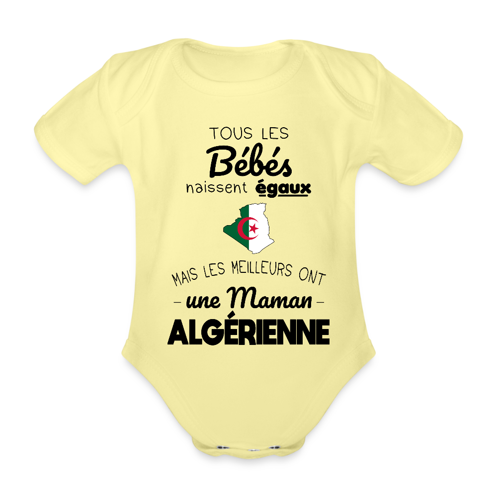 Body Bébé bio manches courtes - Les Meilleurs Ont Une Maman Algérienne - jaune délavé