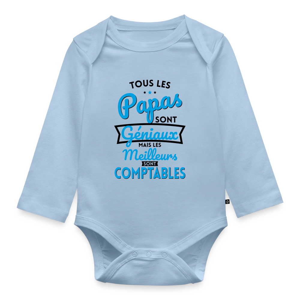 Body Bébé bio manches longues - Papas géniaux - Les meilleurs sont comptables - bleu clair