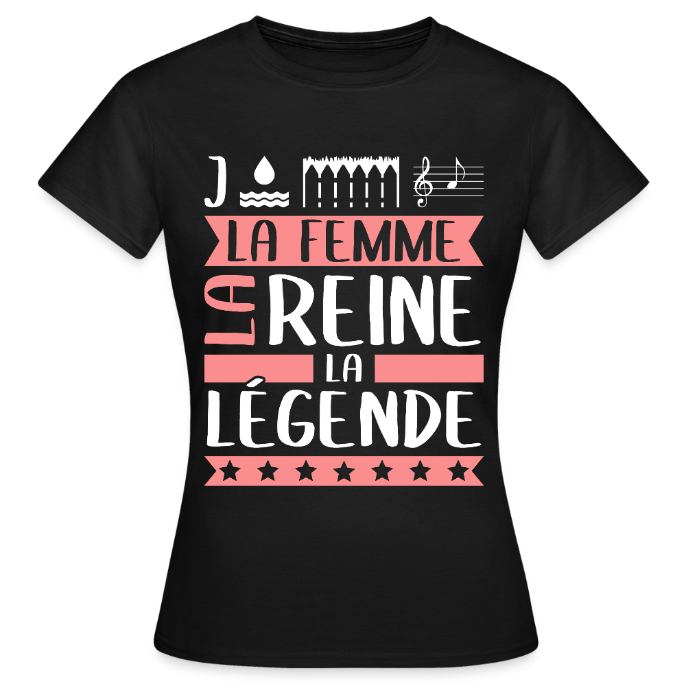T-shirt femme Joëlla rébus – La femme, la reine, la légende - noir
