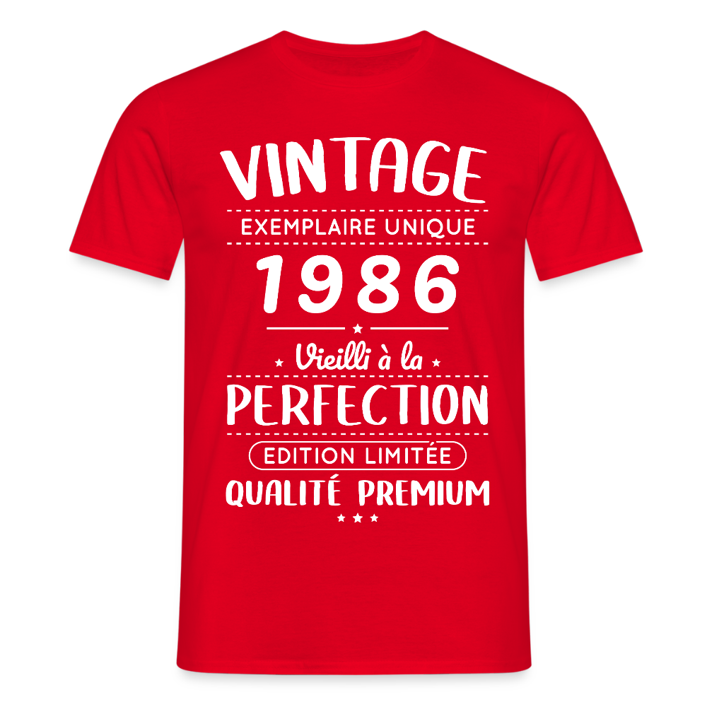 T-shirt anniversaire homme 40 ans – Vintage 1986 – Perfection - rouge