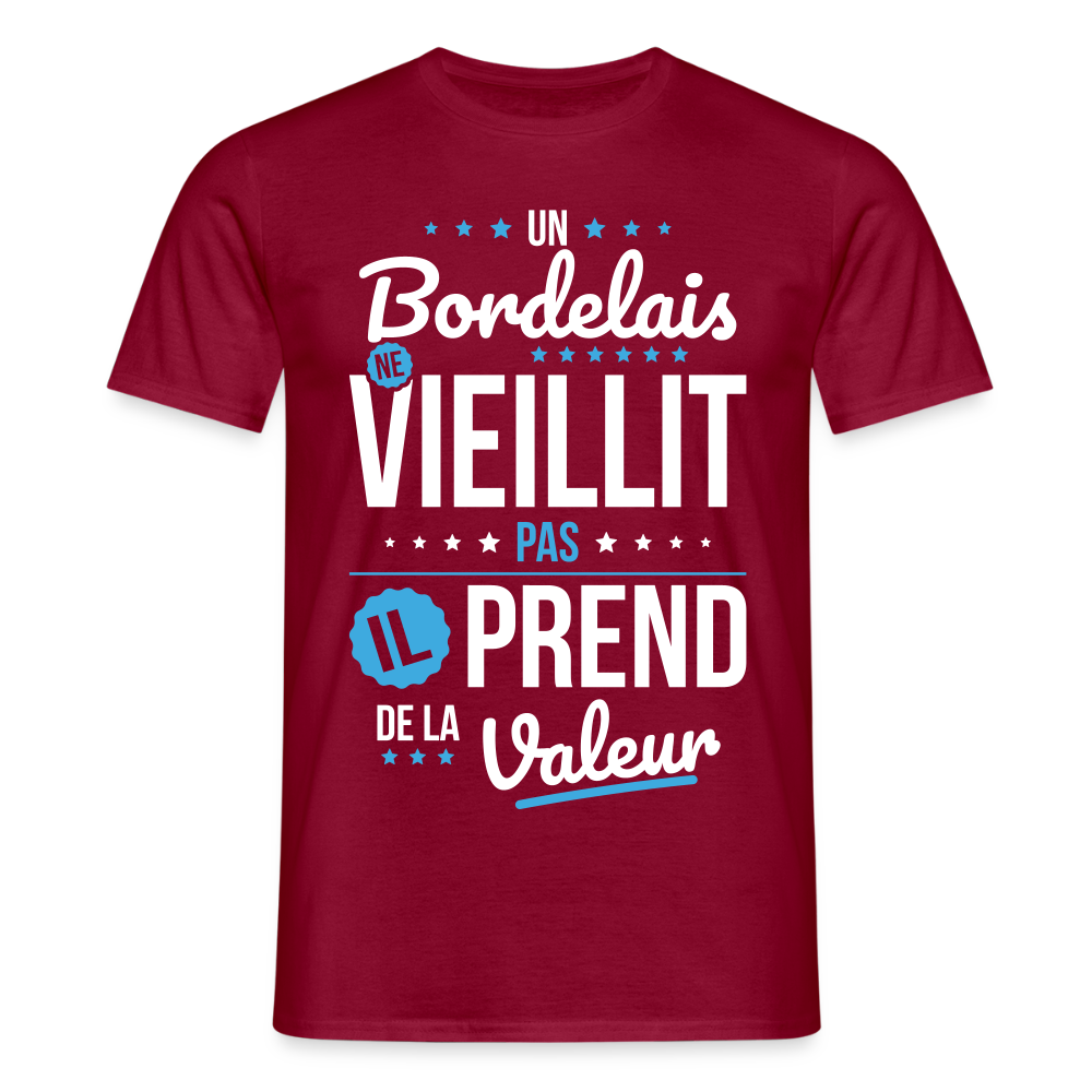 T-shirt Homme -  Un Bordelais ne vieillit pas - rouge brique