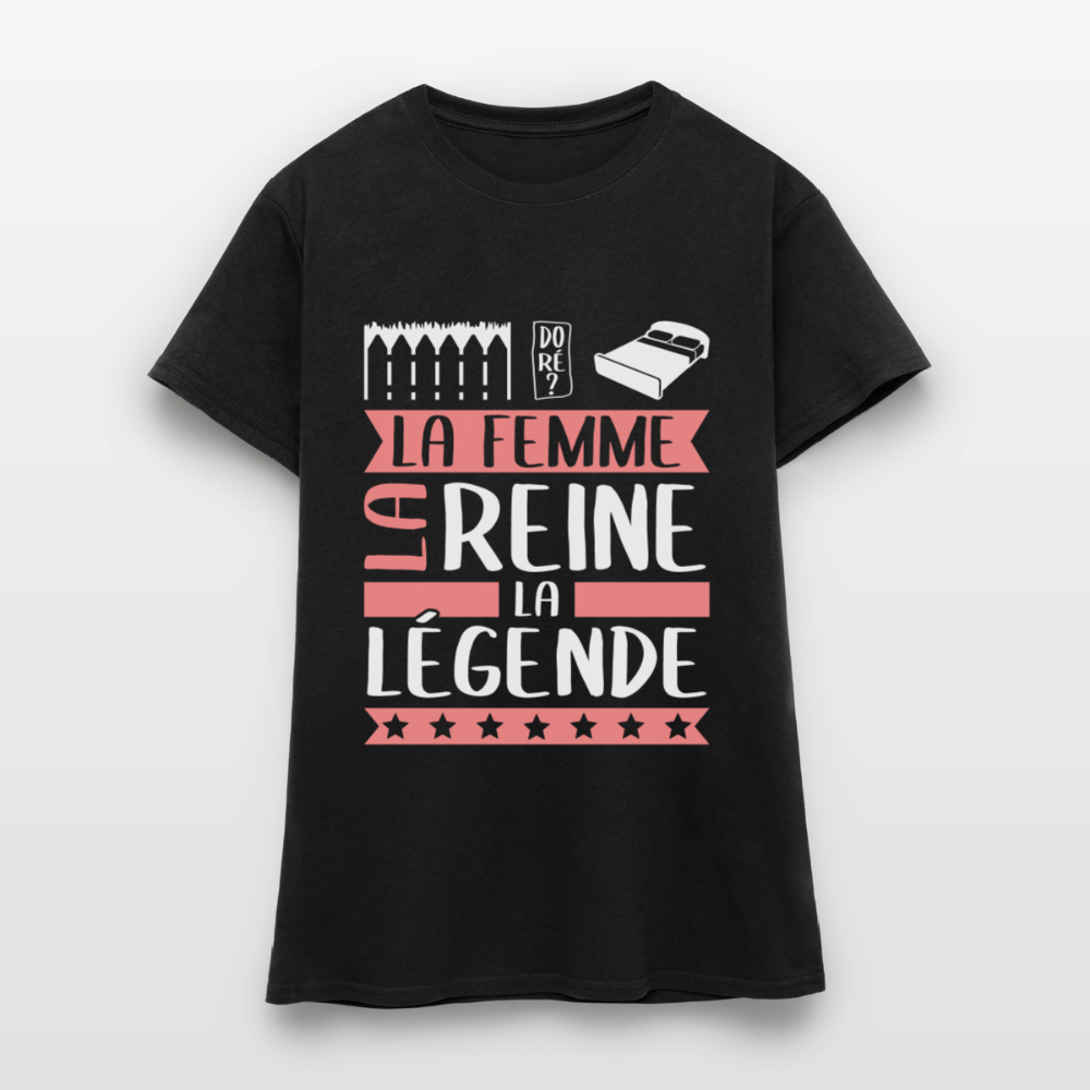 T-shirt femme Emilie rébus – La femme, la reine, la légende - noir
