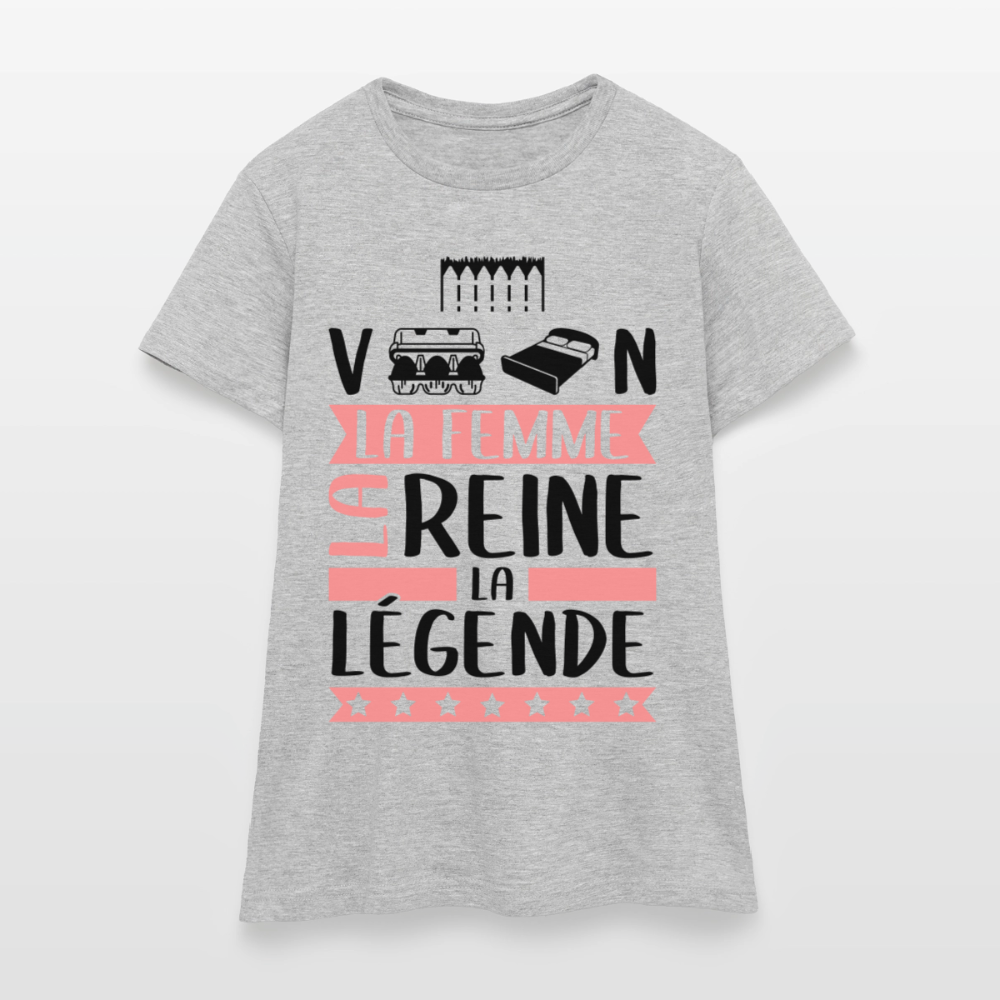 T-shirt femme coloris clair Evelyne rébus – La femme, la reine, la légende - gris chiné