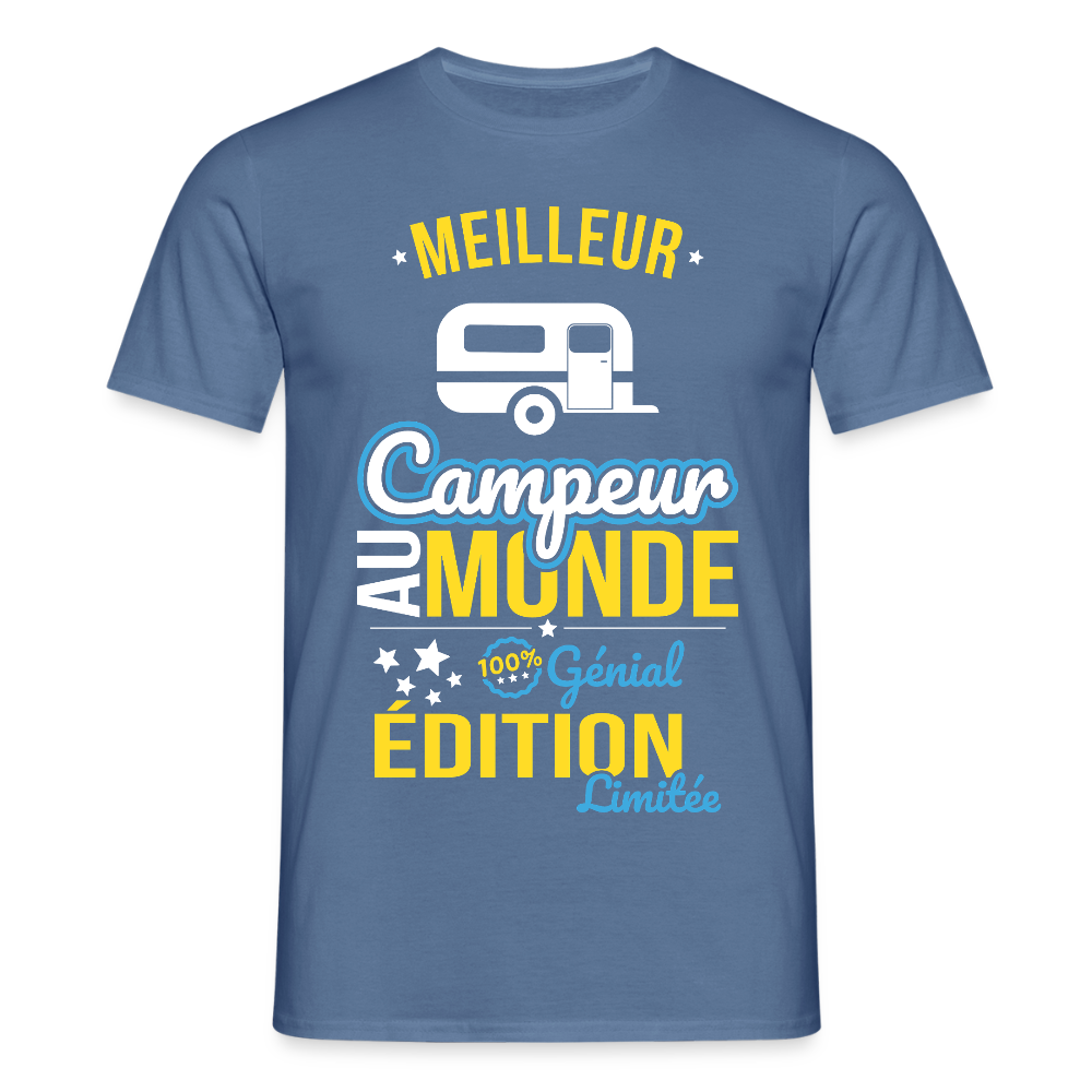 T-shirt Homme - Meilleur Campeur au monde - 100% génial - bleu pigeon 