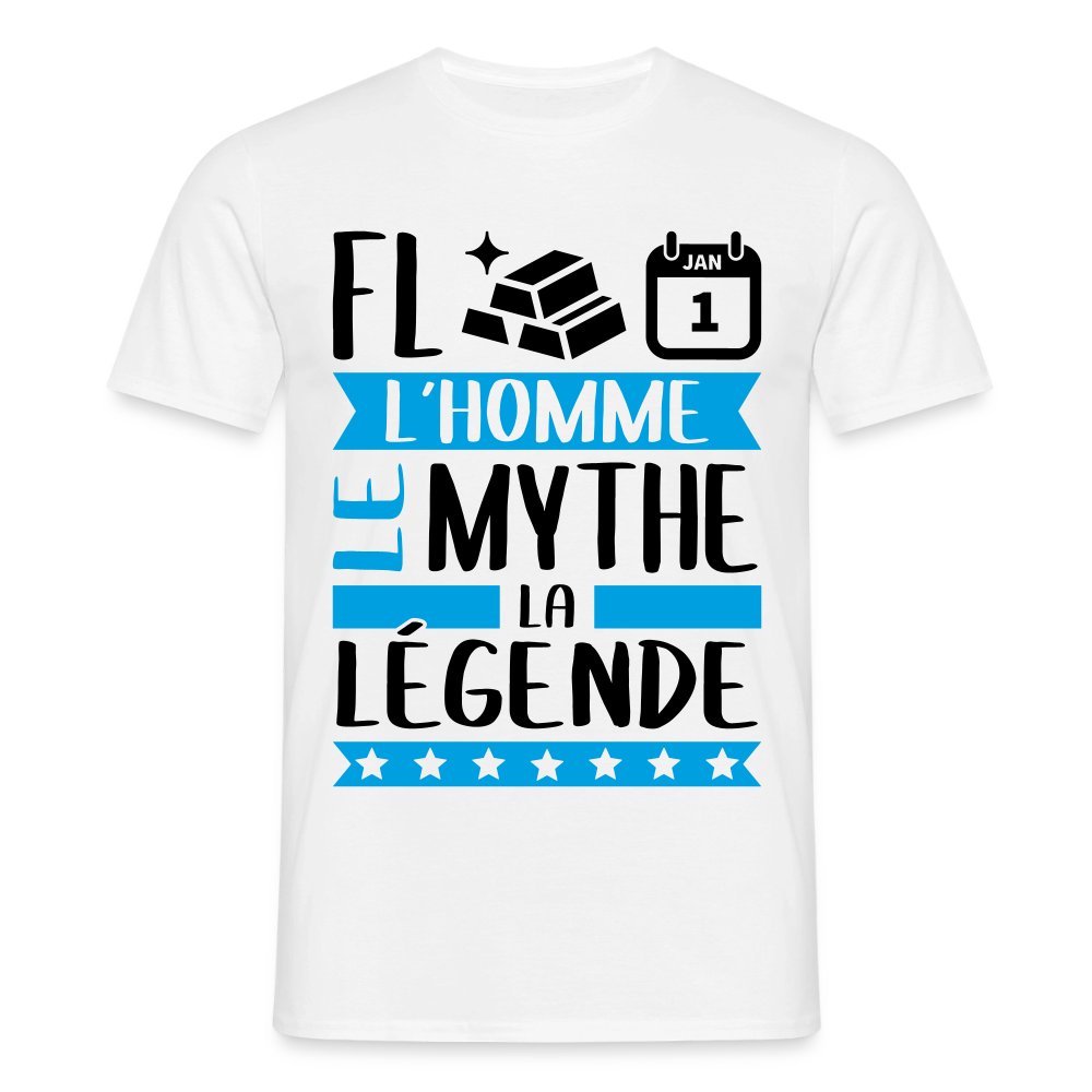 T-shirt homme coloris clair Florent en rébus – L’homme, le mythe, la légende - blanc