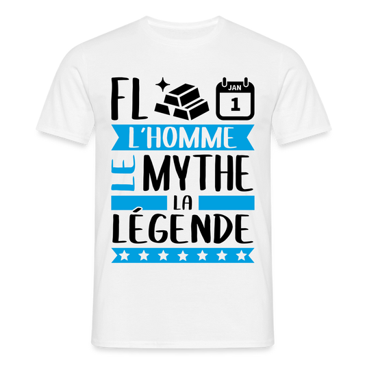 T-shirt homme coloris clair Florent en rébus – L’homme, le mythe, la légende - blanc