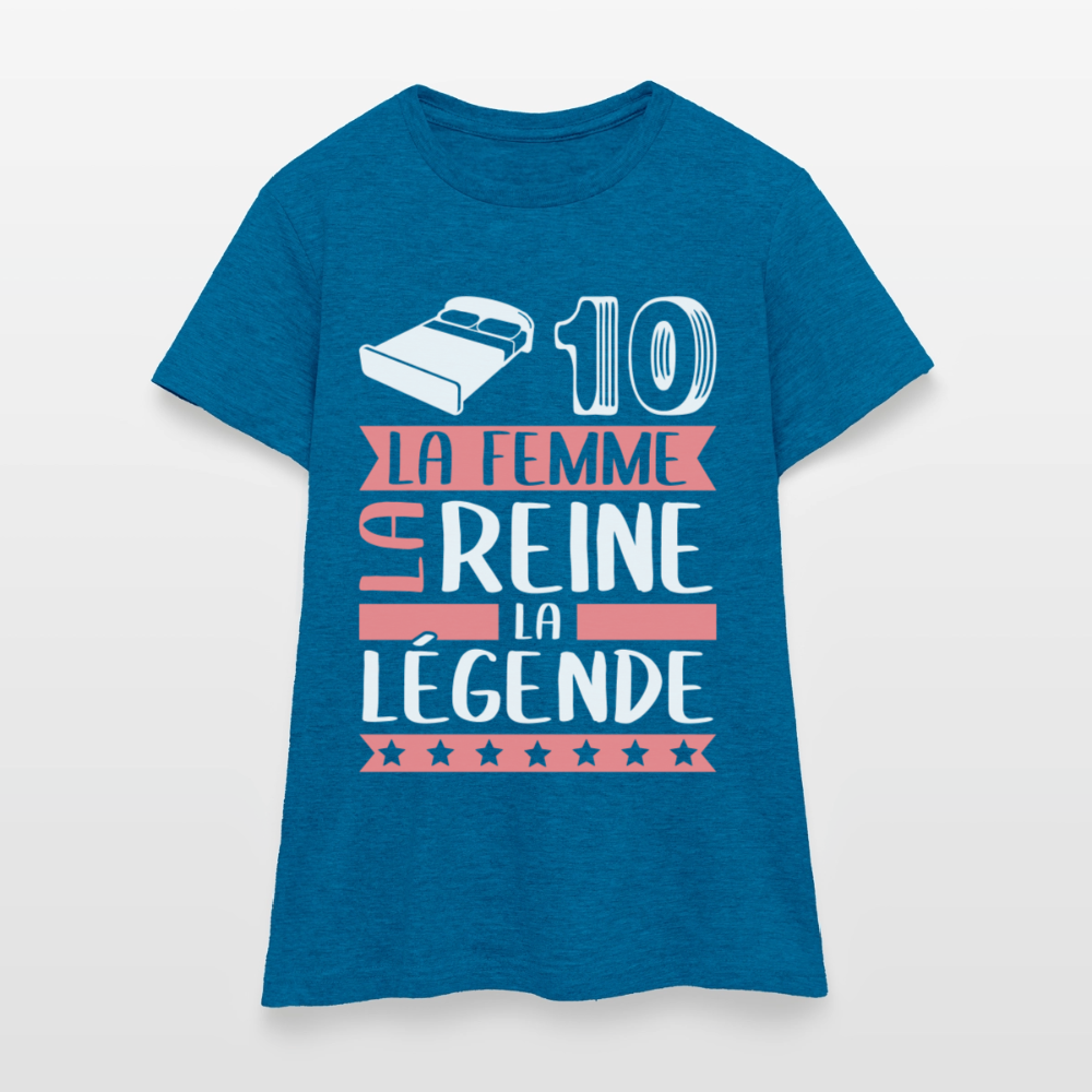 T-shirt femme Lydie rébus – La femme, la reine, la légende - bleu saphir antique chiné