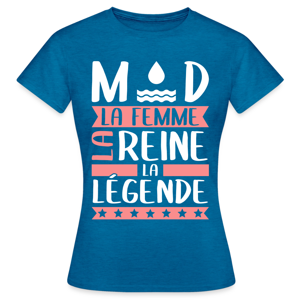 T-shirt femme Maud rébus – La femme, la reine, la légende - bleu saphir antique chiné