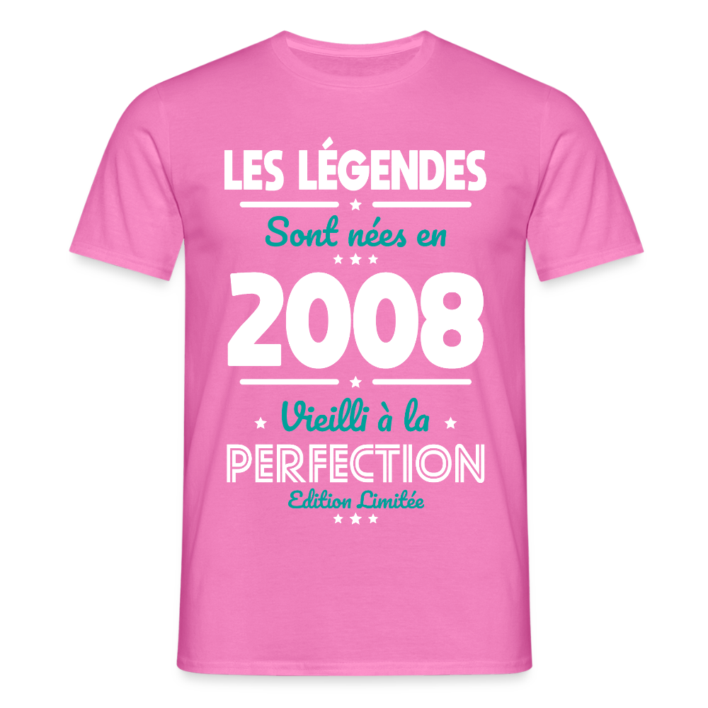 T-shirt anniversaire homme 18 ans – Les légendes sont nées en 2008 - rose