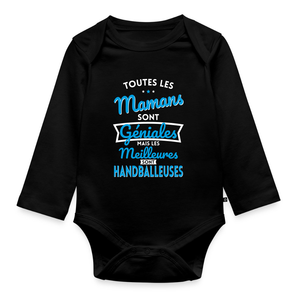 Body Bébé bio manches longues - Mamans  géniales - Les meilleures sont handballeuses - noir