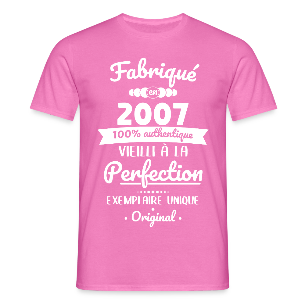 T-shirt Homme - Anniversaire 18 Ans - Fabriqué en 2007 - rose