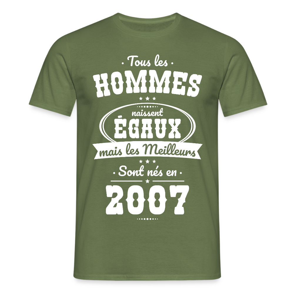 T-shirt Homme - Anniversaire 18 Ans - Les meilleurs sont nés en 2007 - vert militaire