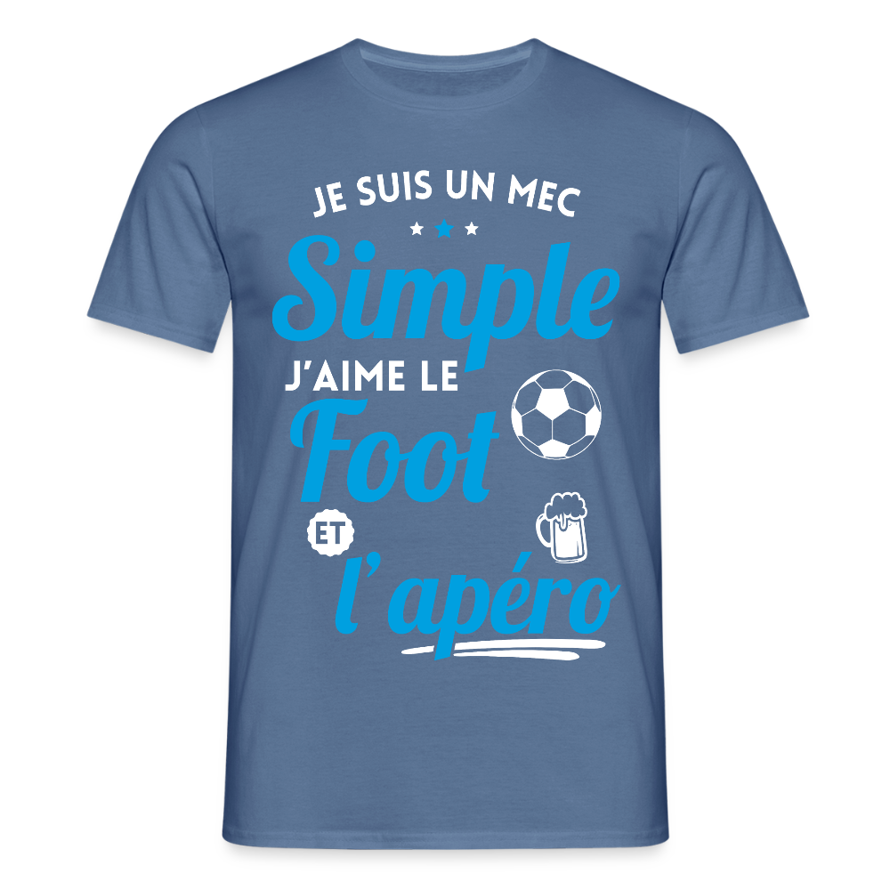 T-shirt Homme -  J'aime le foot et l'apéro - bleu pigeon 