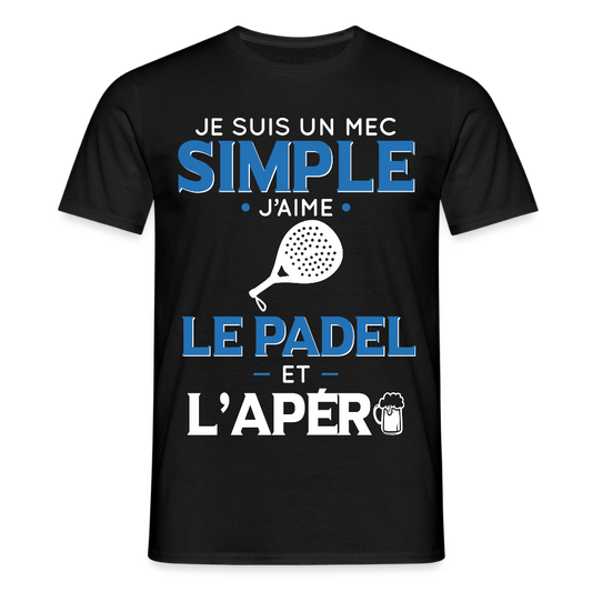 T-shirt Homme - Mec Simple j'aime le Padel et L'apéro - noir