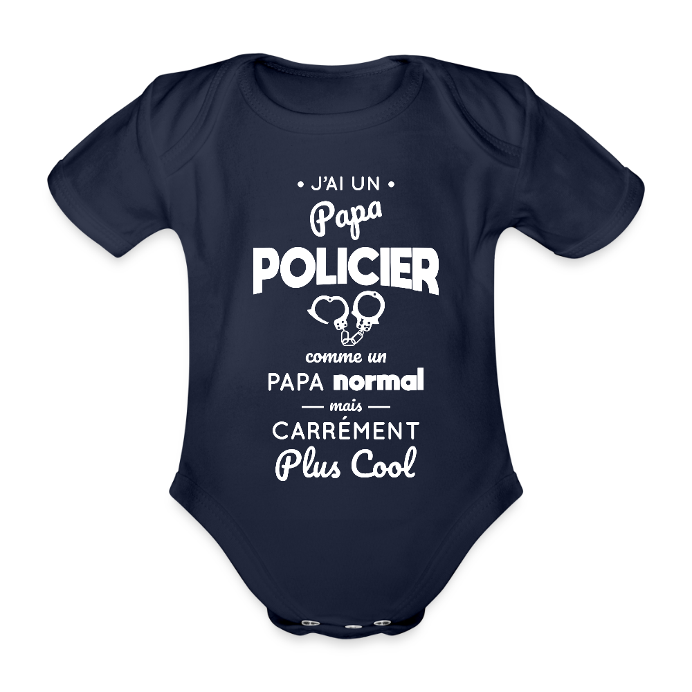 Body Bébé bio manches courtes - J'ai un papa policier - marine foncé