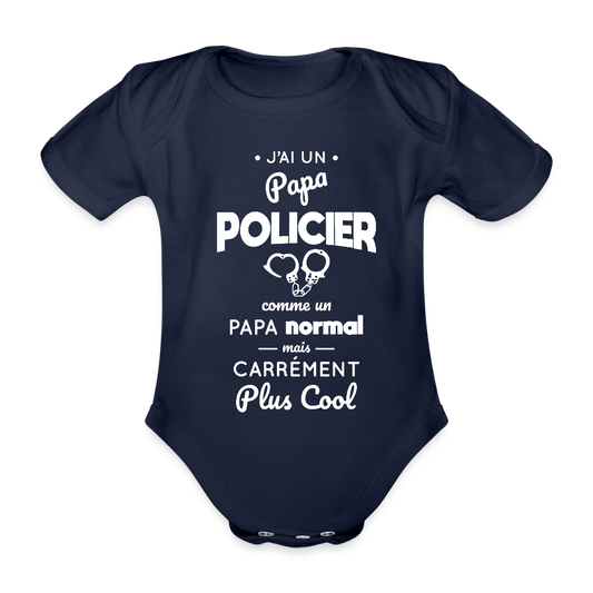 Body Bébé bio manches courtes - J'ai un papa policier - marine foncé