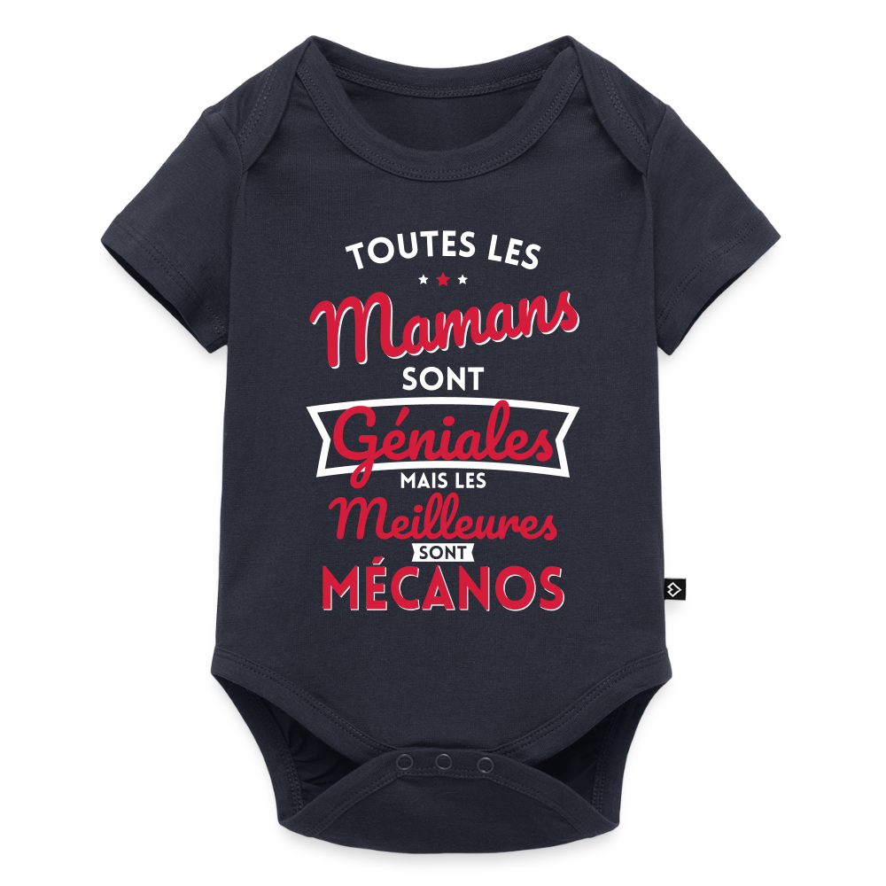 Body Bébé bio manches courtes - Mamans géniales - Les meilleures sont mécanos - bleu marine