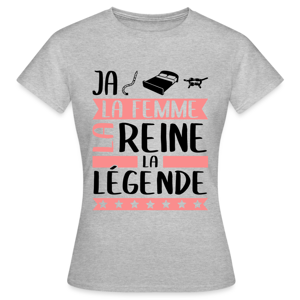 T-shirt femme coloris clair Jacqueline rébus – La femme, la reine, la légende - gris chiné